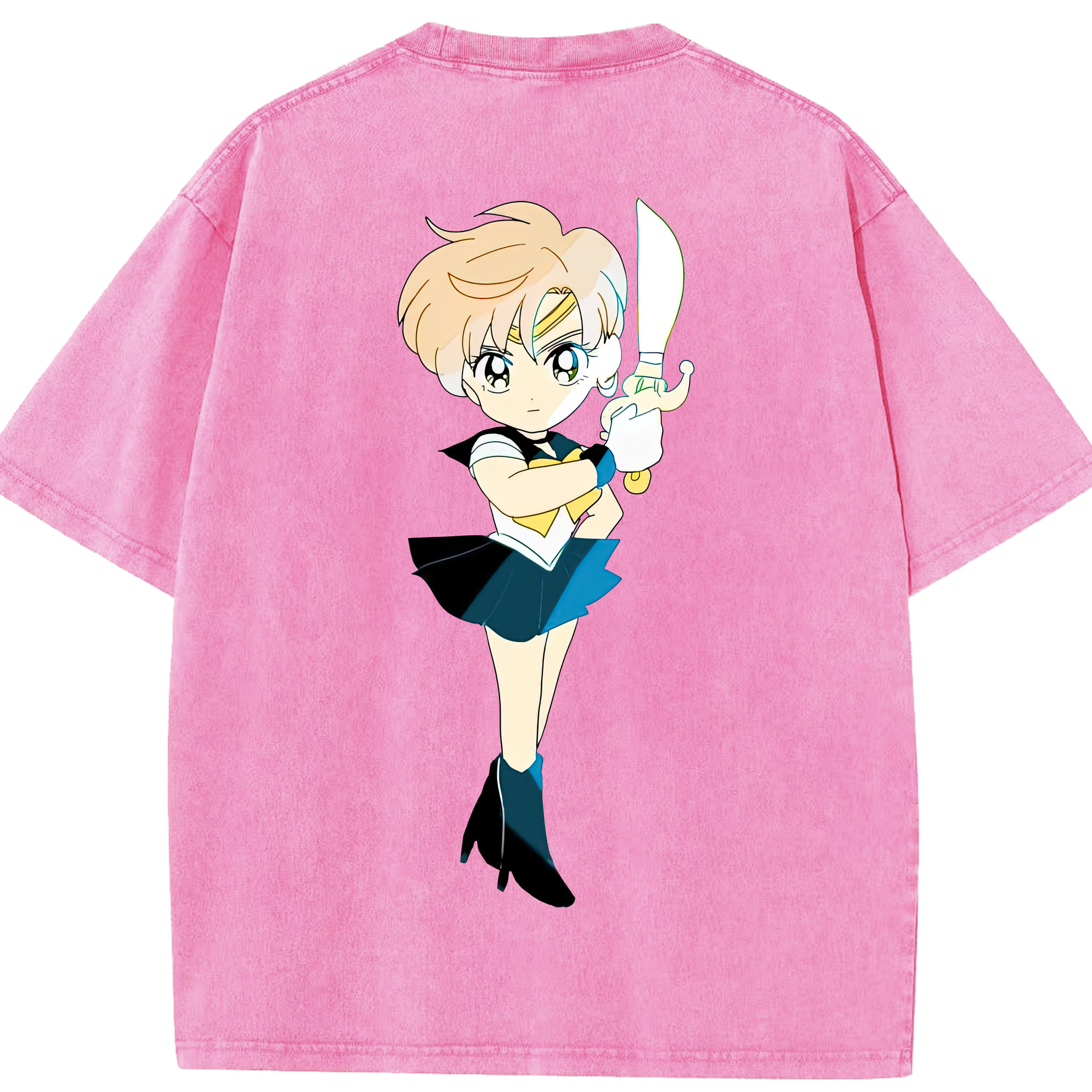 （画像用） 美少女戦士セーラームーン 天王はるか Sailor Moon Tenoh Haruka 綿100% ヴィンテージ風 半袖Tシャツ（背面プリント）